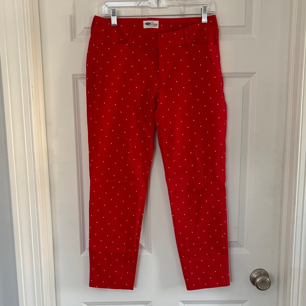 Old Navy Red Women’s Chinos with White Polka Dots